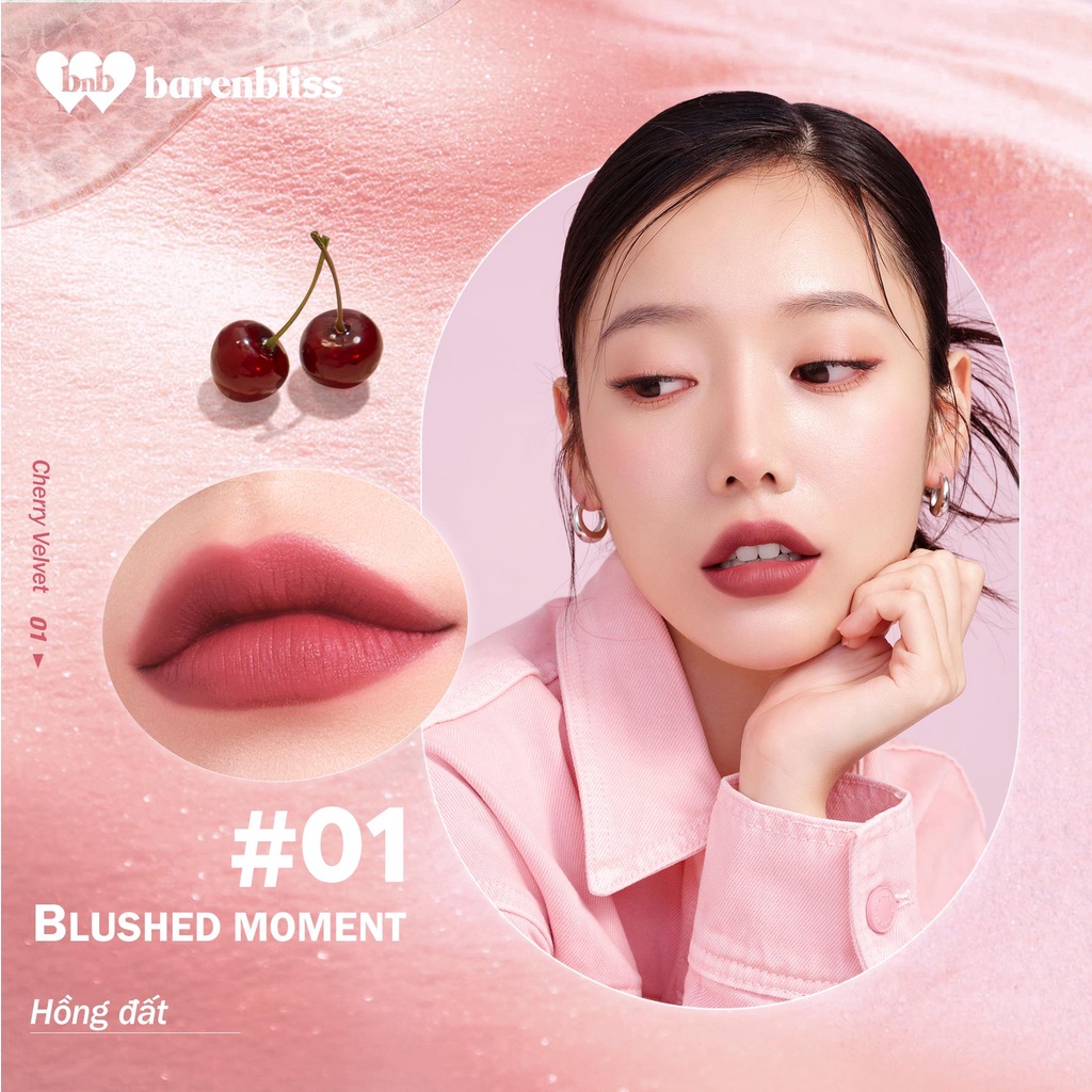 Son Kem Lì Như Nhung Cherry Hàn Quốc Barenbliss Dạng Kem Mịn Mượt Không Khô Môi Lâu Trôi Chống Nước Lip Velvet 2.5g
