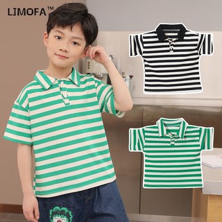 Ljmofa Áo Thun polo cotton Tay Ngắn Kẻ Sọc Mềm Mại Thoáng Khí Thoải Mái Cho Bé Trai 1-10 Tuổi