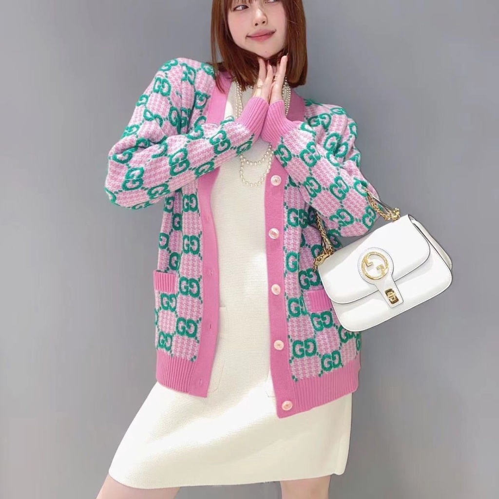 Áo Khoác cardigan Dệt Kim Tay Dài In Chữ Cái Phối Màu Tương Phản Thời Trang Thu Đông Hàng Mới 2023