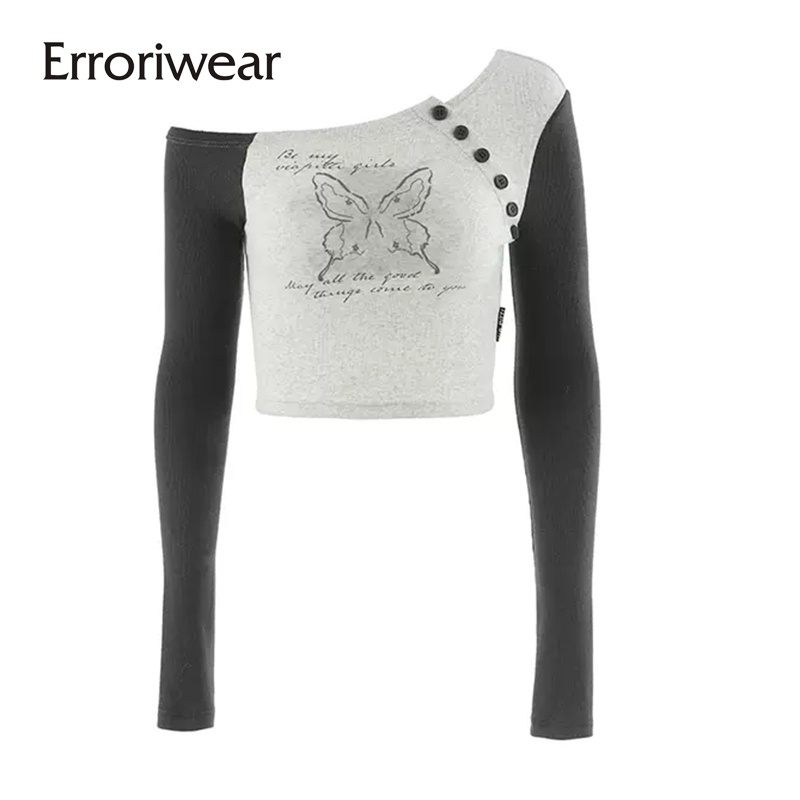 Áo Thun Tay Dài Lệch Vai Cài Nút Thời Trang Cho Nữ 2023