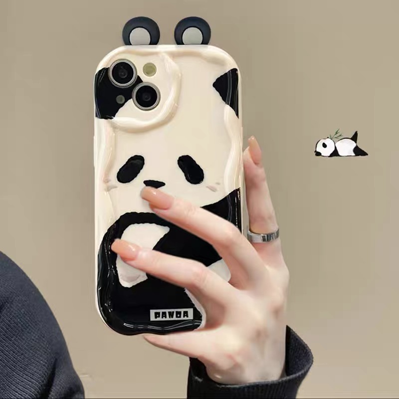 Soft Casing Samsung Galaxy S24 S23 Ultra S22 Plus S21 S20 FE 5G A11 A50 A30S A50S A10S A20S A20 A30 A31 A51 A71 4G A21S A02S A03S M11 Cream Edge Fine Hole Cute Cartoon 3D Panda Ear Airbag Shockproof Phone Case 1NY 54