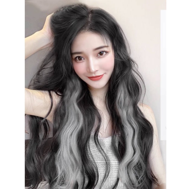 Bộ Tóc Giả Dài Xoăn Gợn Sóng Màu Xanh Lá Cá Tính Thời Trang Cho Nữ