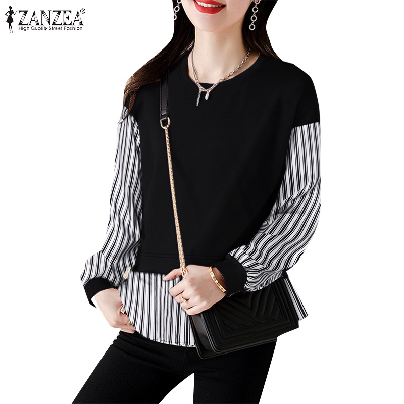 Zanzea Áo Hoodie Dài Tay Họa Tiết Sọc Ngang Thời Trang Hàn Quốc