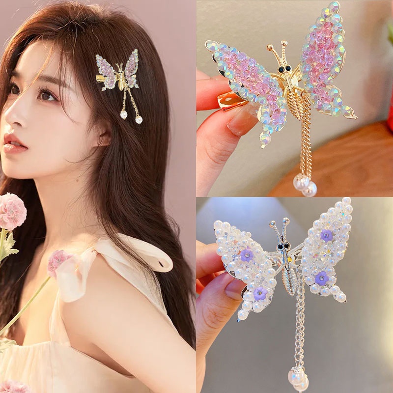 Kẹp Tóc Tua Rua Hình Bướm Đính Đá Xinh Xắn Cho Bé Gái