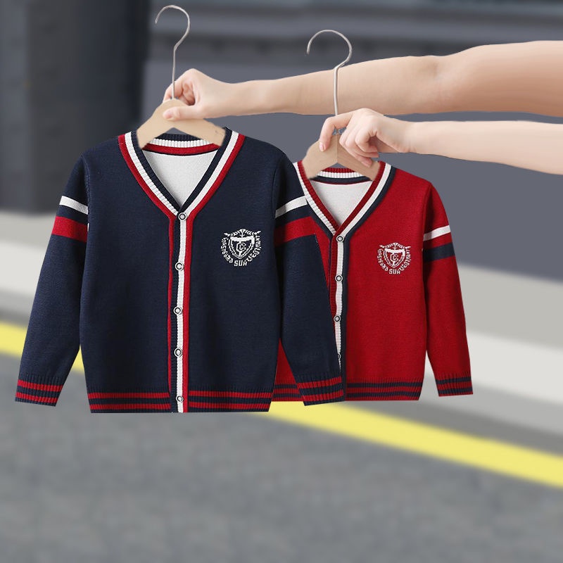 Áo Khoác cardigan Dệt Kim Vải cotton Màu Sắc Tương Phản Thời Trang Thu Đông Cho Bé