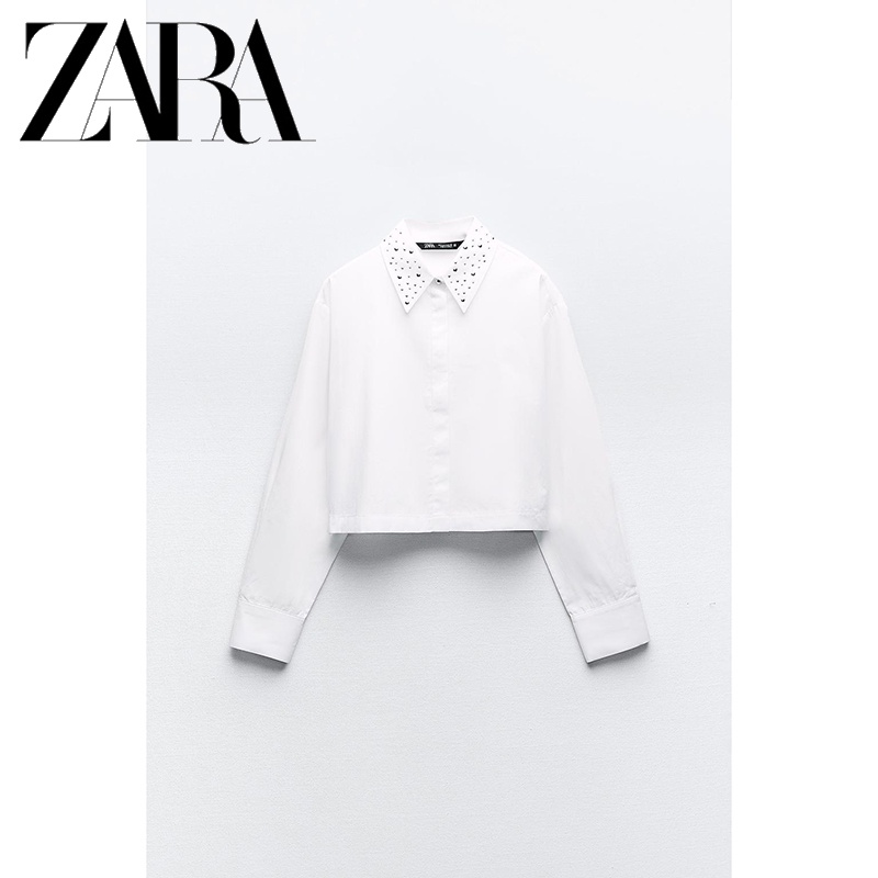 Zara Áo Sơ Mi Ngắn Đính Đinh Tán Thời Trang Mùa Thu Dành Cho Nữ