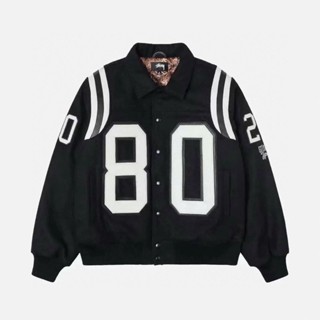 Stussy Áo Khoác Bóng Chày Dày Dặn Thêu Số 80 23W Thời Trang Cho Nam Nữ