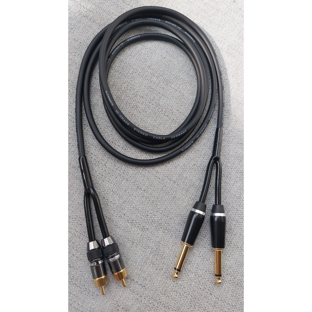 Dây tín hiệu 2 đầu jack 6ly  sang 2 đầu AV hoa sen dài 1M/2M/3M - Dây Sommer chuyển từ 2 jack 6 ly ra 2 đầu AV