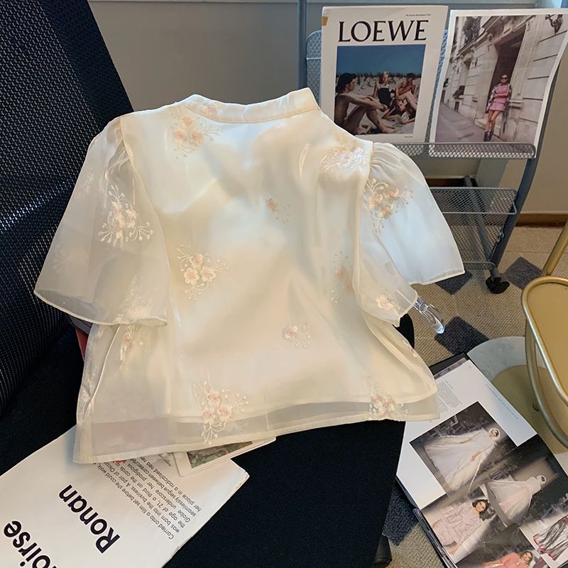 Mới Áo Sơ Mi Lưới Cách Tân Thêu Họa Tiết Phong Cách Trung Hoa Cổ Điển Thời Trang Cho Nữ