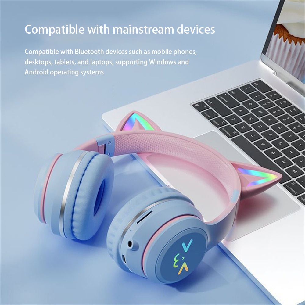 Tai Nghe Tai Mèo Màu Chuyển Đổi Bt612 Tai Nghe Bluetooth Không Dây Băng Đô Tai Nghe Nhạc Có Thể Gập Lại Tai Nghe Mềm Mại Và Thoải Mái Homelove