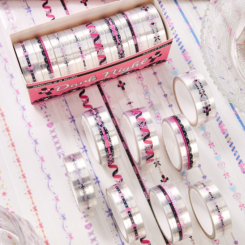 Hộp 8 Cuộn / Hộp Băng Keo Ren Đơn Giản Dùng Trang Trí Sổ Tay diy