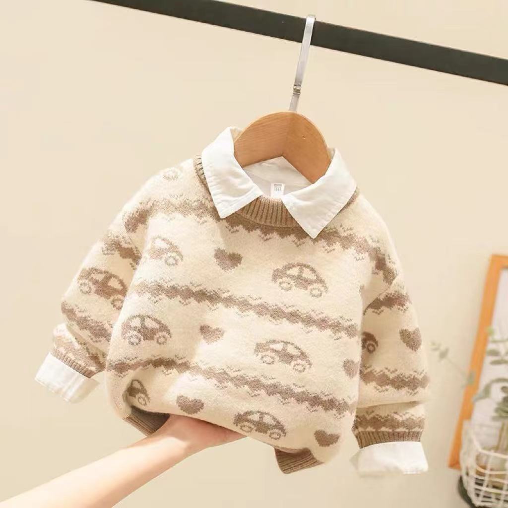 Áo sweater Chui Đầu Vải Nhung Lông Chồn Phong Cách Hàn Quốc 2023 Cho Bé Trai Và Bé Gái