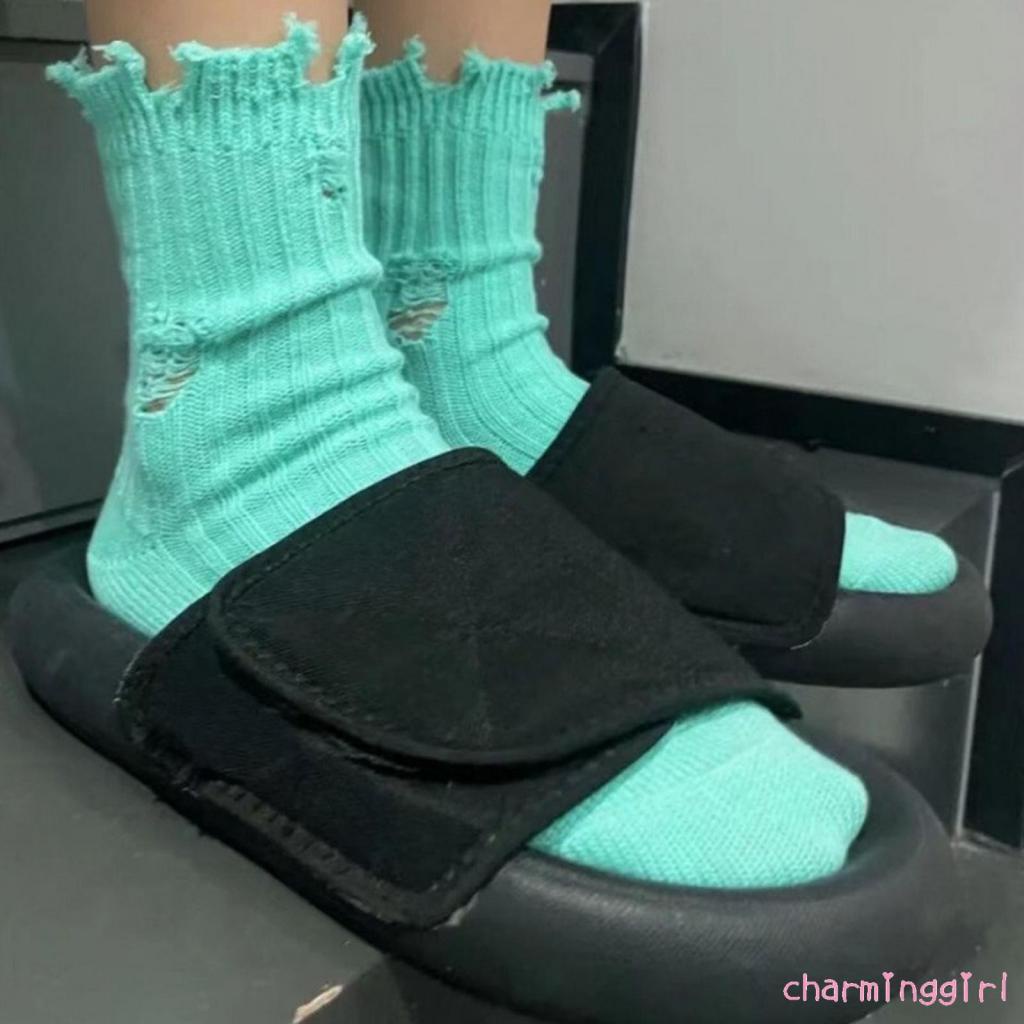 Vớ Dệt Kim Màu Trơn Rách Gối Phong Cách Đường Phố vintage Thời Trang Mùa Đông Cho Nữ