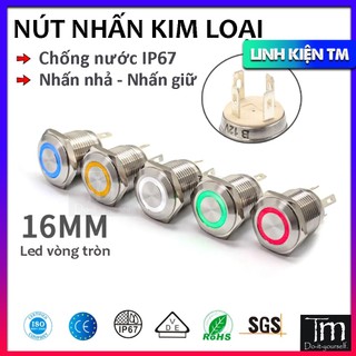 Nút nhấn có đèn kim loại chống nước 16mm