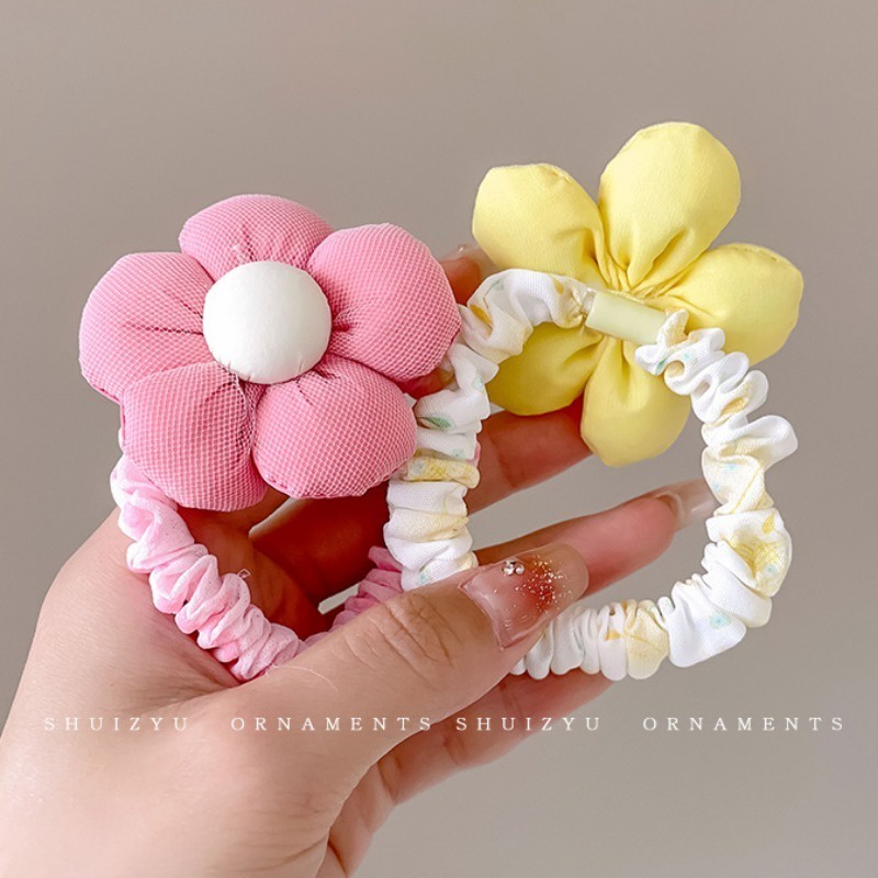 Set 5 Dây Cột Tóc Đính Hoa Hoạt Hình Nhiều Màu Sắc Ngọt Ngào Cho Bé Gái