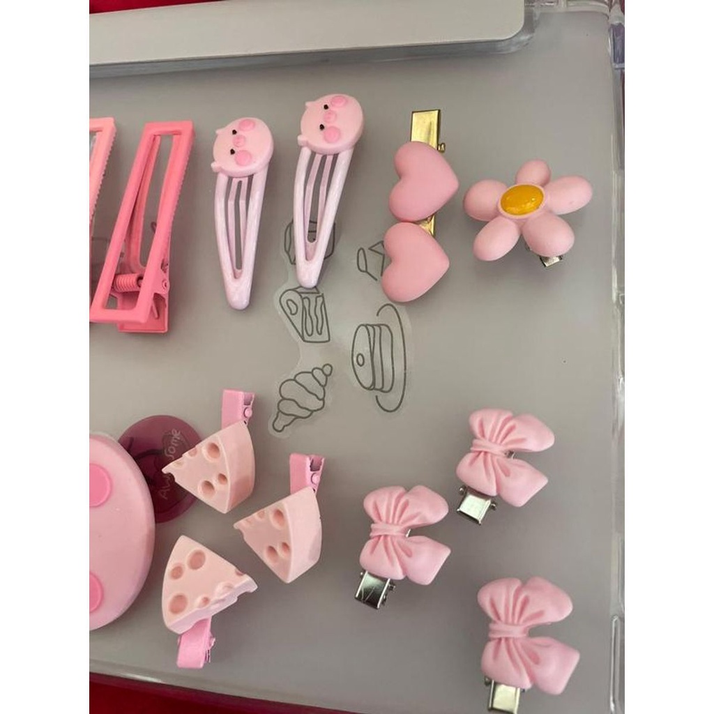 Set kẹp tóc Hồng 17 và 19 món dễ thương cute cưng xỉu lun