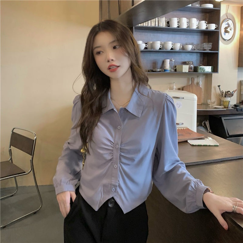 Áo Sơ Mi POLO Tay Dài Cổ Bẻ Dáng Ôm Phong Cách Hàn Quốc Thời Trang Cho Nữ áo kiểu nữ NZ-CS-74