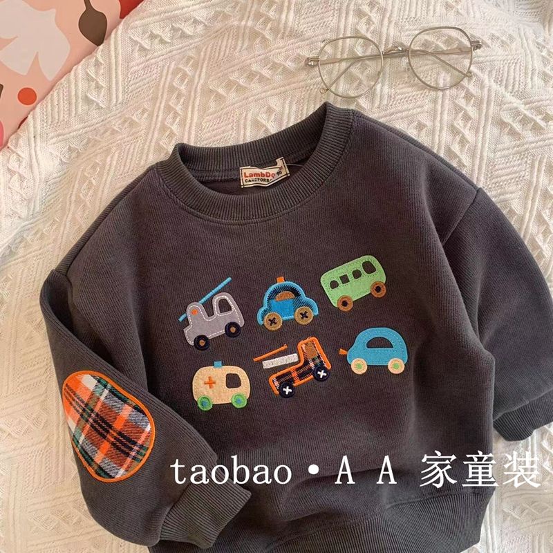 Áo Nỉ Tay Dài Thêu Hình Xe Hơi Dễ Thương Phong Cách Nhật Hàn Thời Trang Mùa Thu Cho Bé