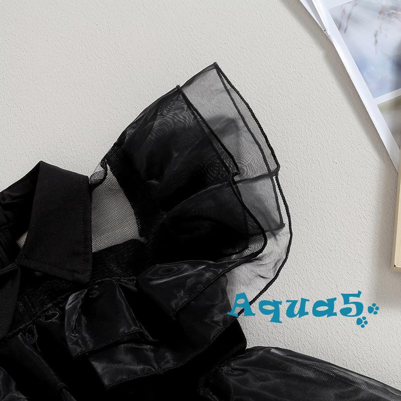 Aqua-đầm Xòe Chữ a Màu Đen Cổ Bẻ Tay Phồng Hóa Trang halloween Cho Bé Gái