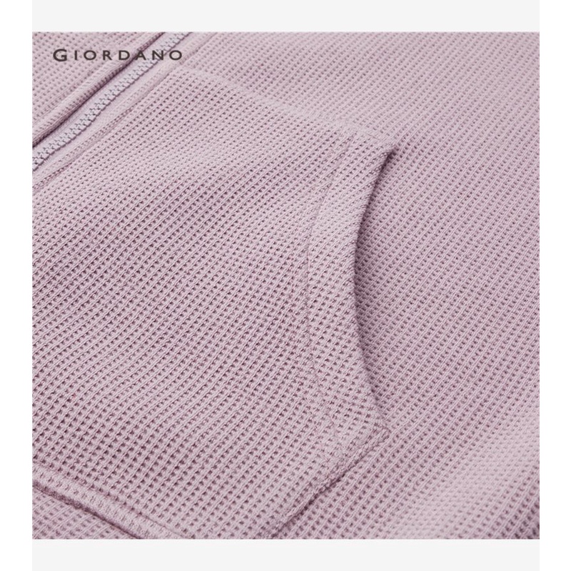 GIORDANO WOMEN Waffle zip front loose short hoodie 05373099