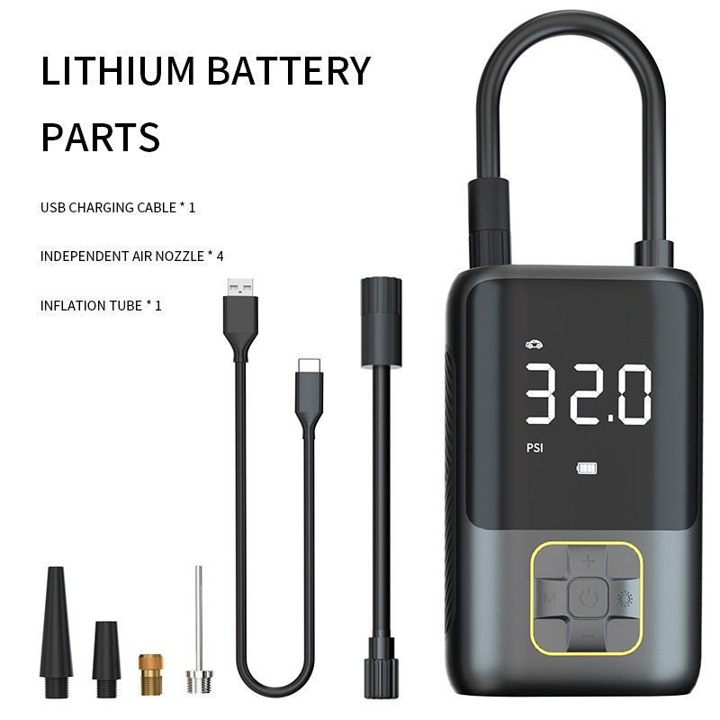 Bơm Lốp Điện Tử Thông Minh Không Dây LAMJAD Màn Hình Led, Máy Bơm Hơi Ô Tô Đa Năng Tự Ngắt Có Sạc Pin