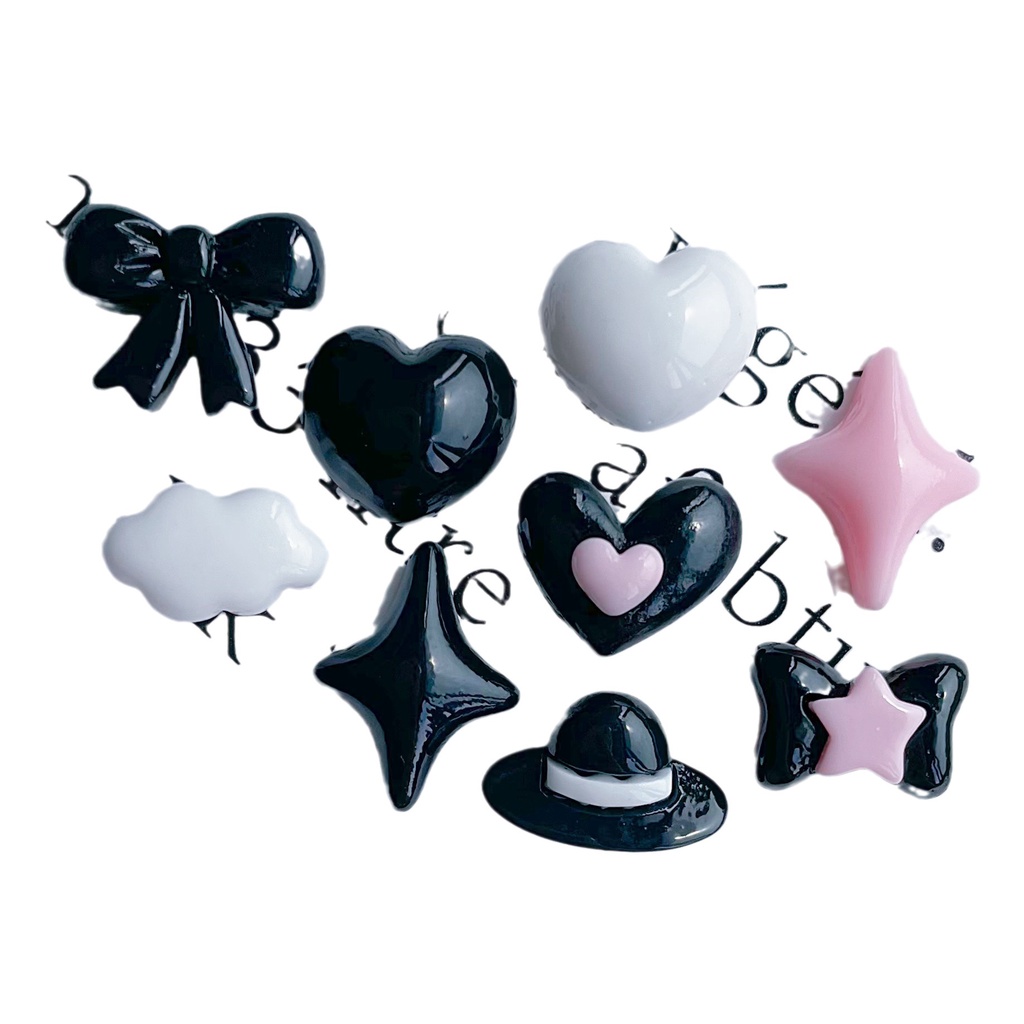 Set 10 Phụ Kiện Trang Trí Điện Thoại Hình Chiếc Nơ / Ngôi Sao Màu Đen Bằng Nhựa resin