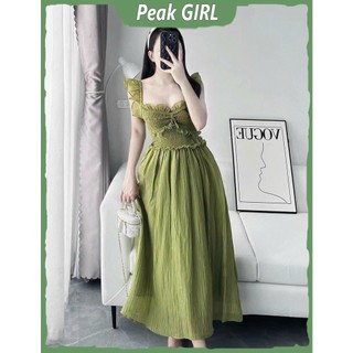 Đầm chéo dây xòe bồng bềnh dễ thương, đầm hai dây tay áo cánh tiên ôm eo bo chun mặc đi biển nữ tính