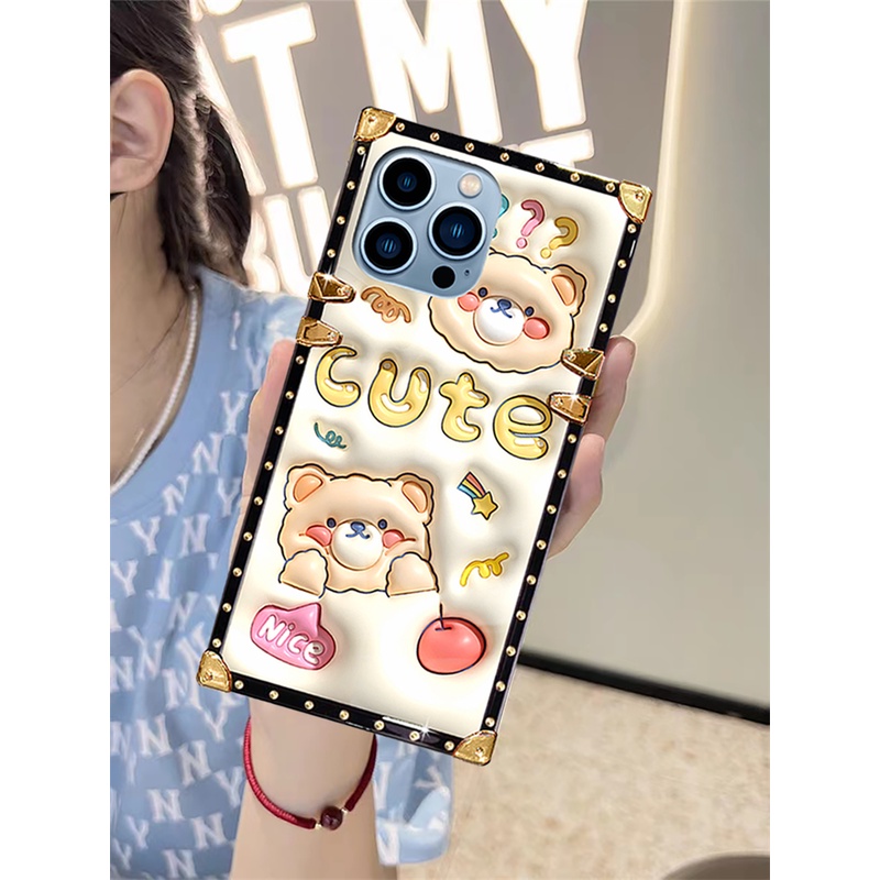Ốp Điện Thoại Vuông In Hình Gấu Hoạt Hình Chống Rơi Vỡ Cho iphone 15 14 13 12 11 pro max xr xs 11 pro max