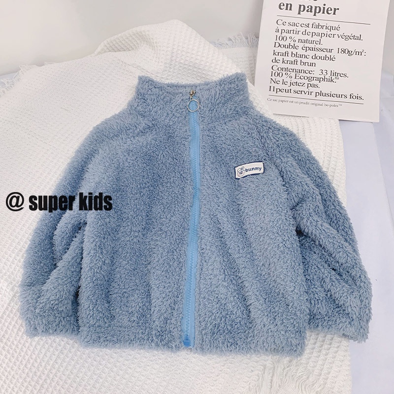 SUPER KIDS đồ sơ sinh bé trai Áo Khoác Nỉ Cổ Đứng Giữ Ấm Thời Trang Ch