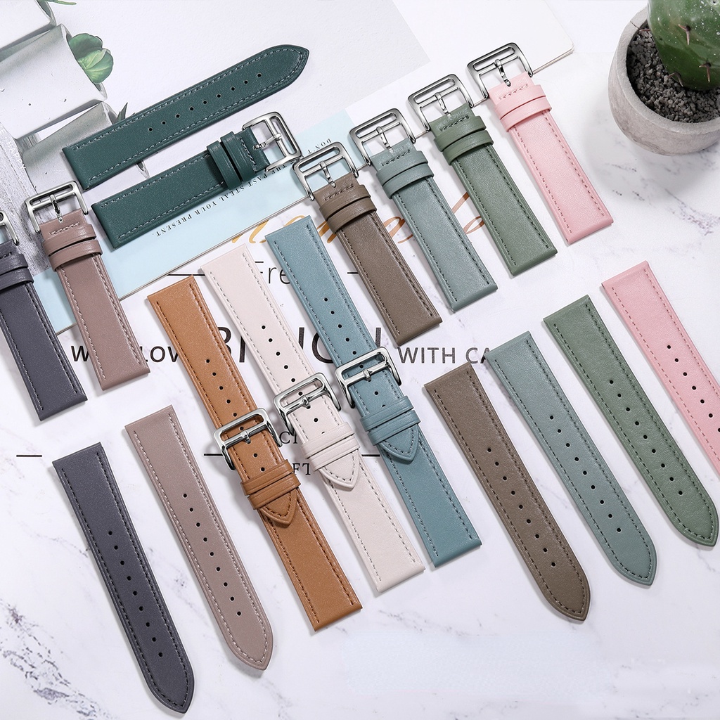 Dây Đeo Tay Thay Thế 20mm 22mm Bằng Da Phối Khóa Inox Mềm Nhiều Màu Cho Đồng Hồ Thông Minh