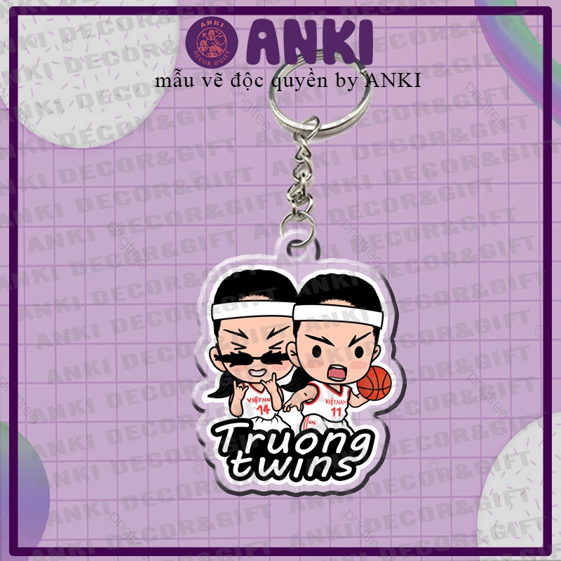 Móc khóa TRƯƠNG TWINS, cặp đôi bóng rổ chibi dễ thương, móc khóa in hình viền mica trong suốt, quà tặng lưu niệm