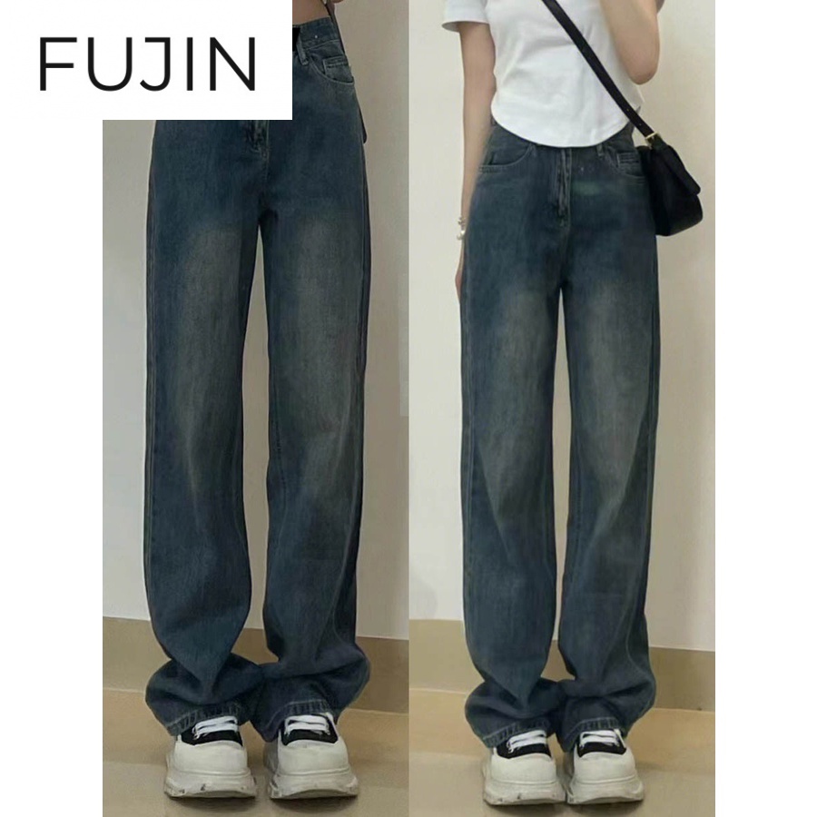 Quần jean FUJIN A27L06G 37Z230911 ống rộng kiểu dáng retro thời trang mới cao cấp 2023 cho nữ