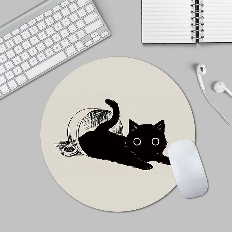 Đen Tấm Lót Chuột Và Bàn Phím Máy Tính Hình Tròn In Hình Mèo Hoạt Hình Dễ Thương
