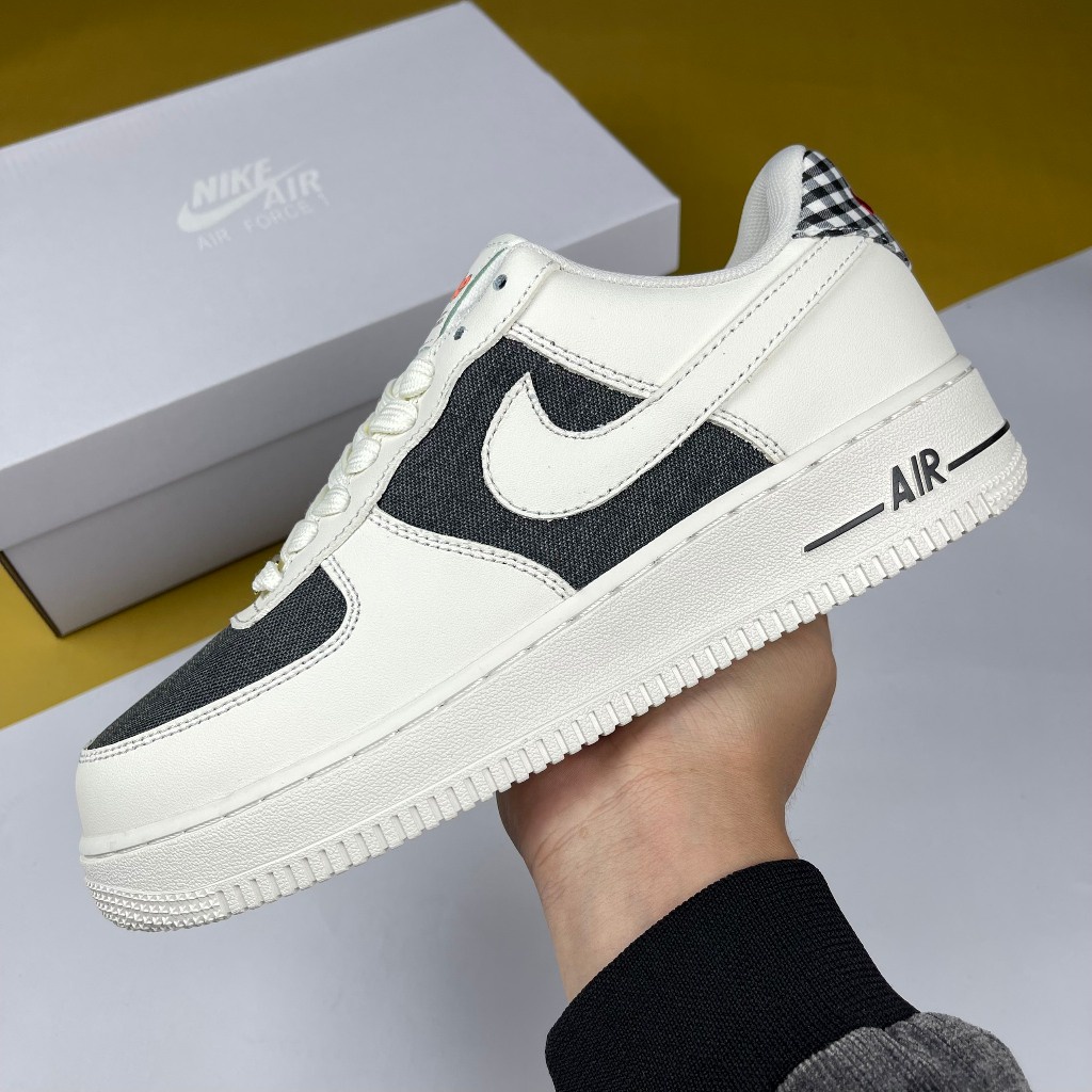 Giày AF1 07 Sail Dark Smoke Gray, AF1 Trắng Đen Denim -  Than.Shoes