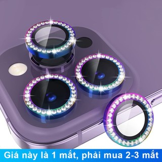 Kim cương lấp lánh kim cương bảo vệ ống kính máy ảnh vòng kim loại có kính cường lực cho iphone 14 13 12 11 pro max mini / 14 plus