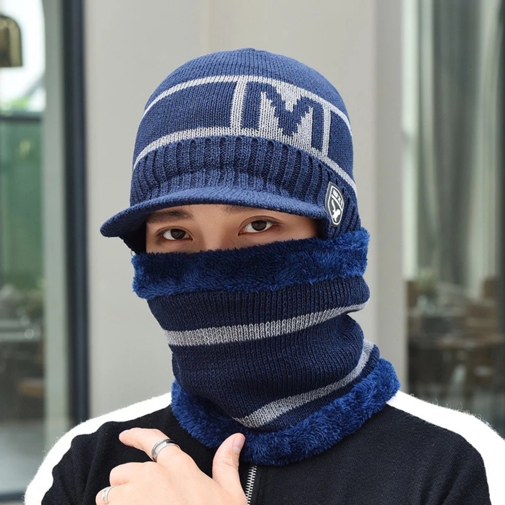 PVN8070 Mũ len nam NỮ kèm khăn choàng cổ T2