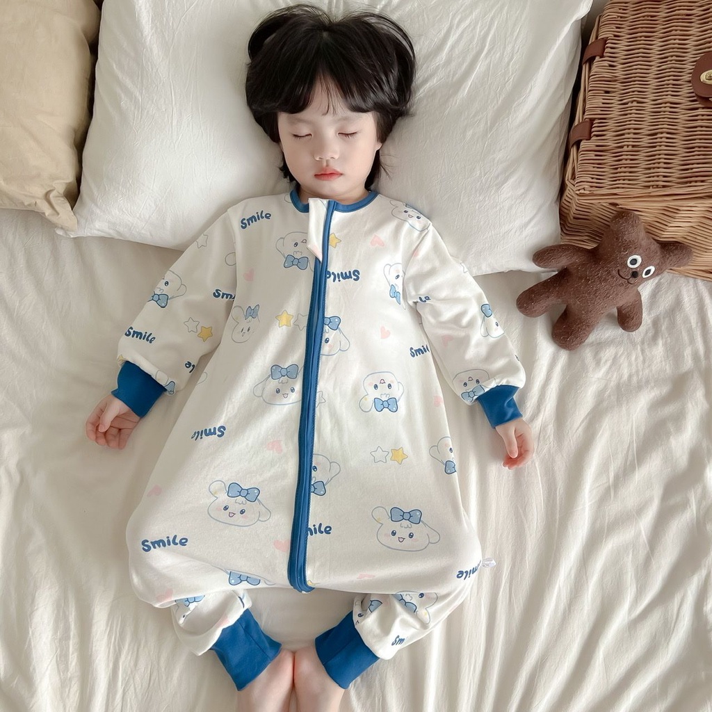 Túi Ngủ Tay Dài Có Khóa Kéo Chống Đá Họa Tiết Hoạt Hình Thời Trang Thu Đông Cho Bé