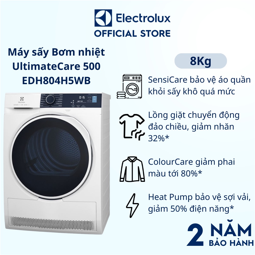 Máy sấy bơm nhiệt Electrolux Heat Pump 8kg UltimateCare 500 - EDH804H5WB