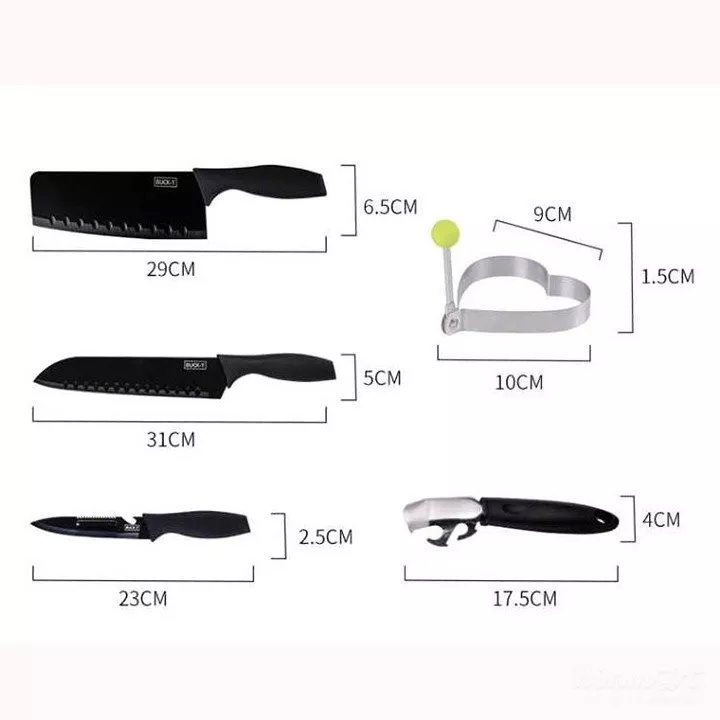 Bộ Dao 5 Món JAPAN ASAKH Bằng Thép Không Gỉ Đen Nhám Cao Cấp