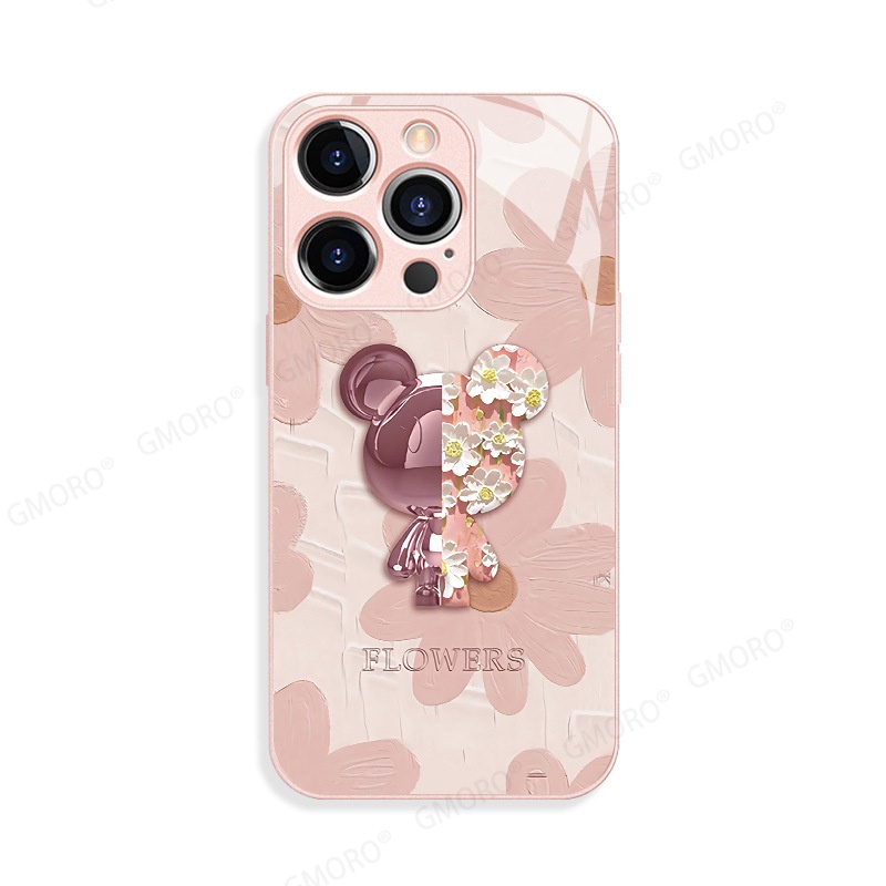 Ốp Điện Thoại Mặt Kính Hình Gấu Cho iphone 14 13promax 12 pro 11 15
