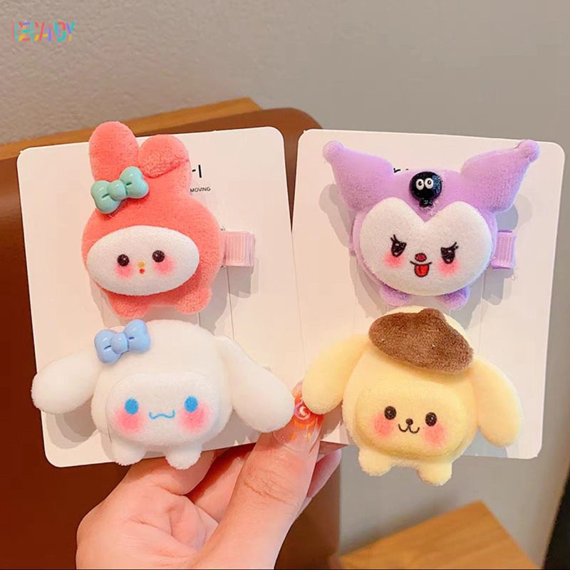 Ice🍓SANRIO Dễ Thương Kẹp Tóc Lông Xù Kiểu Hoạt Hình Đáng Yêu Cho Nữ Kiểu Hàn Quốc