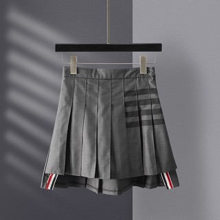 Thombrowne summer skirt high waist suit pleated skirt College A- line lining front short back long anti-exposure skirt for women