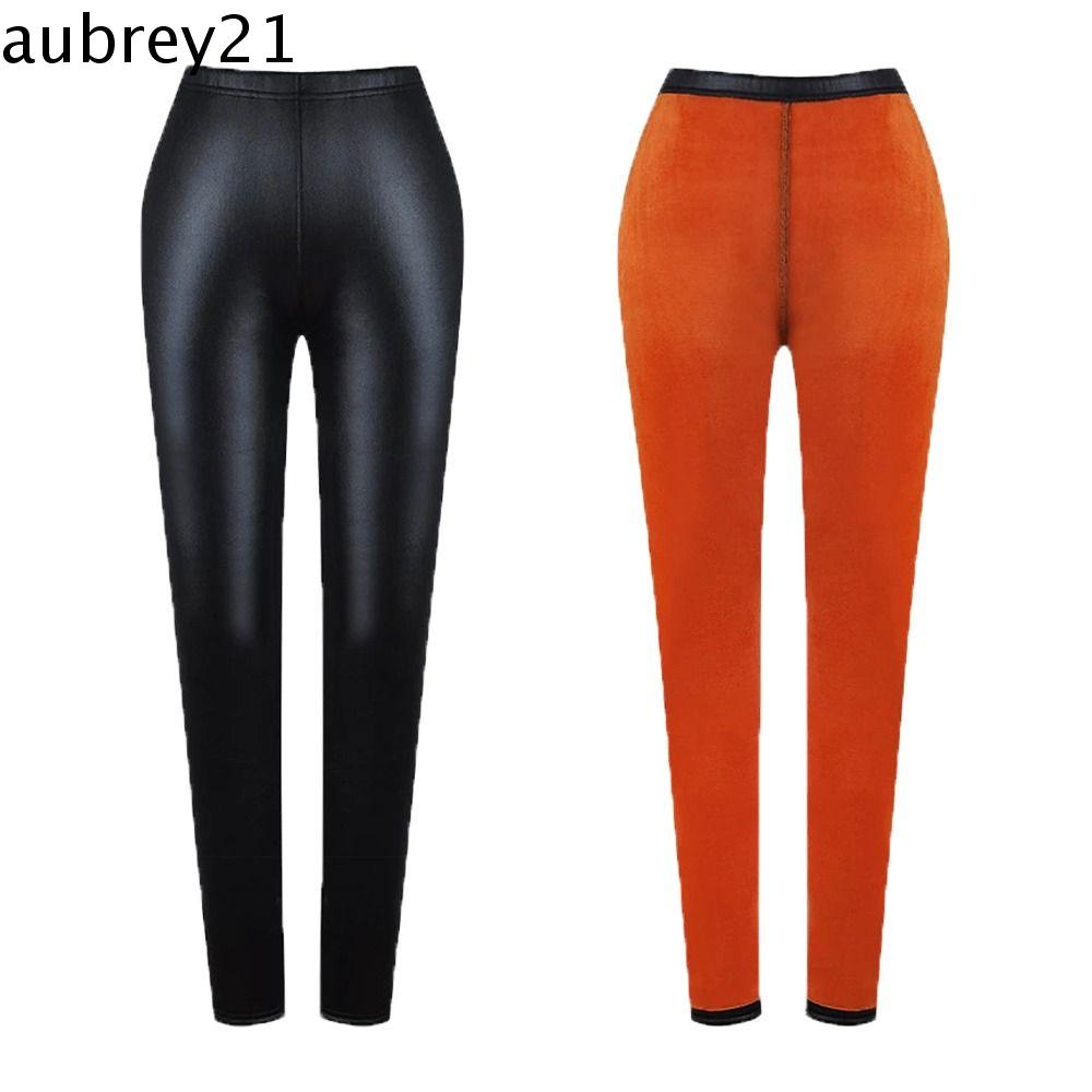 Aubrey Quần Tất Da pu Lót Nhung Dày Lưng Cao Ôm Dáng Cá Tính Cho Nữ