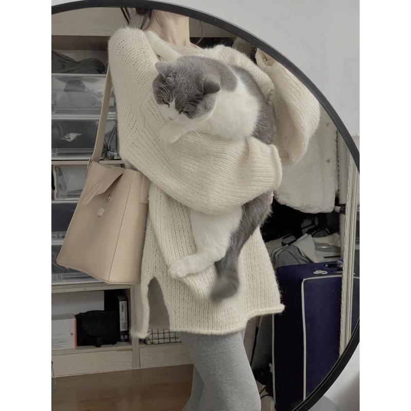 Áo sweater Dệt Kim Cao Cấp Dáng Rộng Hở Vai Thời Trang Thu Đông Dành Cho Nữ