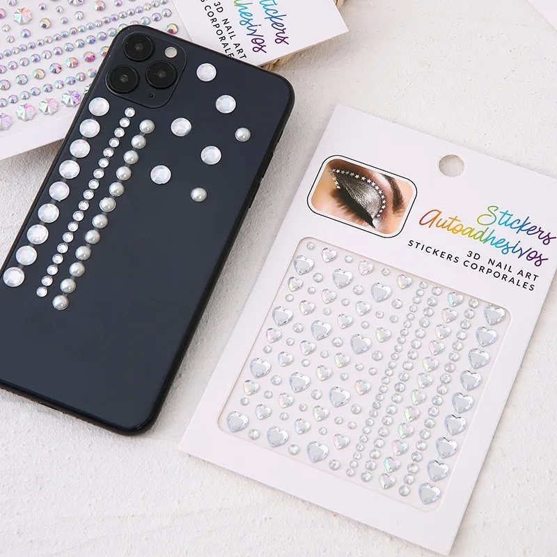 Miếng Dán Trang Trí Mặt / Cơ Thể Hình Xăm Đính Đá / Ngọc Trai Màu Trắng Xinh Xắn