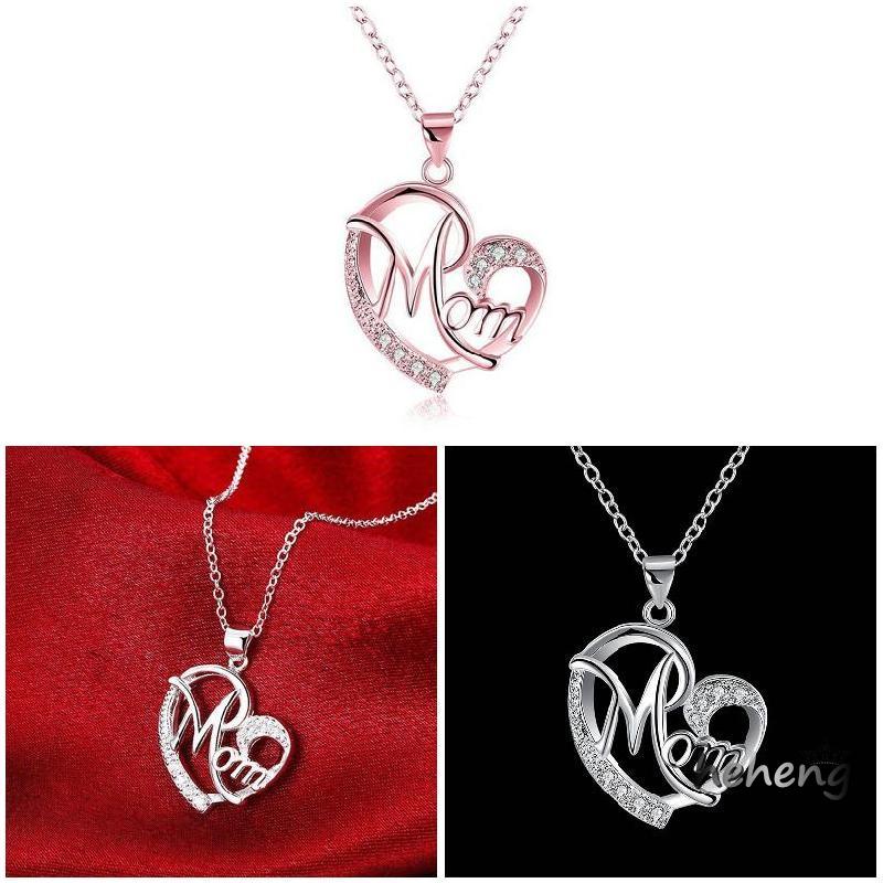 Vòng cổ Mặt Hình Trái Tim Khắc Chữ mom / mom Quà Tặng Mẹ