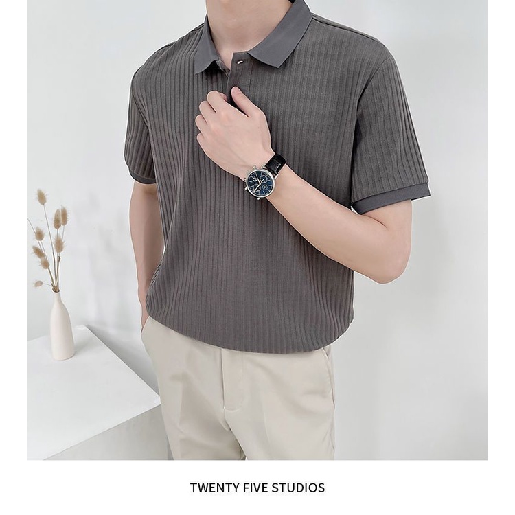 Áo Thun polo Vải Lụa Lạnh Màu Sắc Đơn Giản Cho Nam