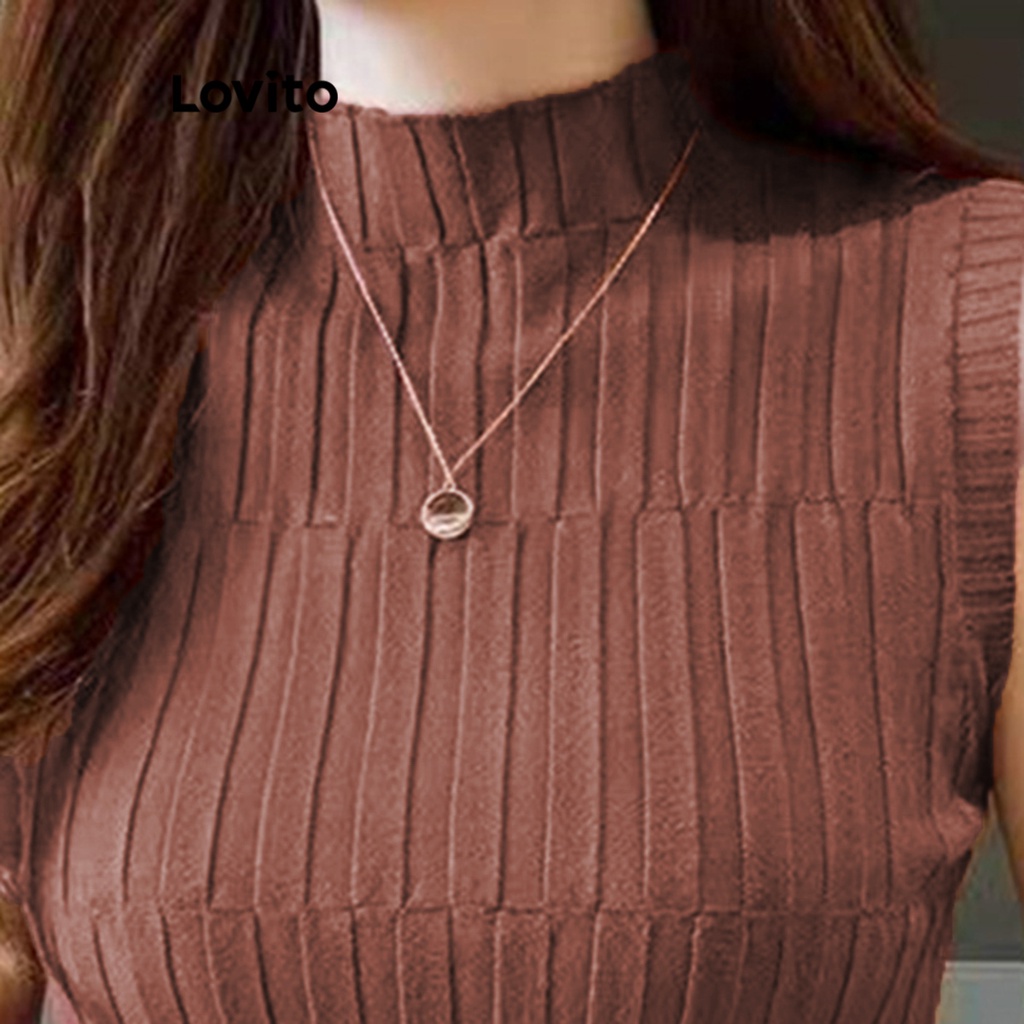 Áo dệt kim Lovito co giãn cao đơn giản màu trơn thường ngày cho nữ LNE17174