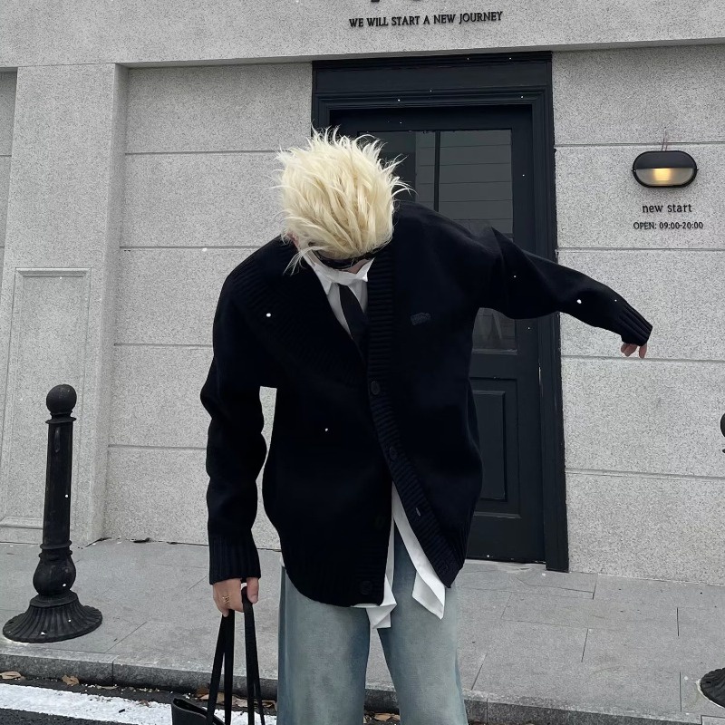 Áo Khoác Cardigan Len Trơn Dáng Rộng Phong Cách Thời Trang Harajuku Nhật Bản Cho Nam Giới Áo Cổ Lọ Nam Áo ThờI Trang Nam Áo Len Form Rộng Áo Len Nam Hàn Quốc Áo Len Xám Áo Len Vintage Áo Len Trơn