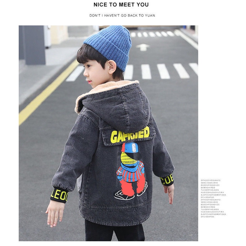 Áo Khoác denim Lót Nhung Dày Dặn Phong Cách Thời Trang Thu Đông Mới Cho Bé Trai